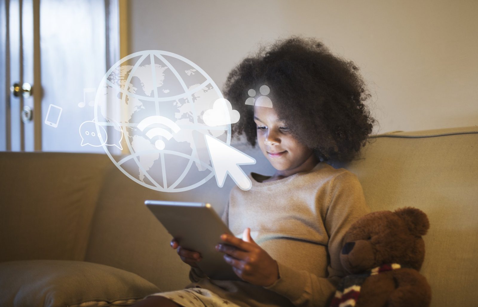 Student using a tablet at home